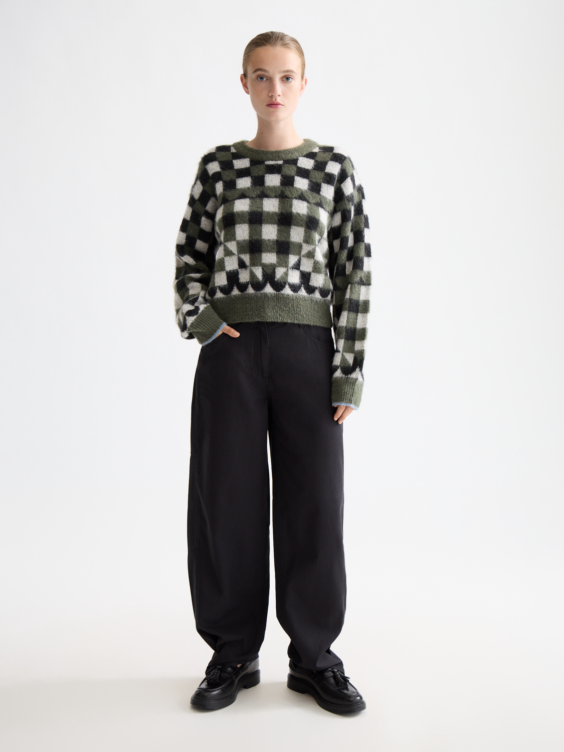 Fuzzy jacquard pullover