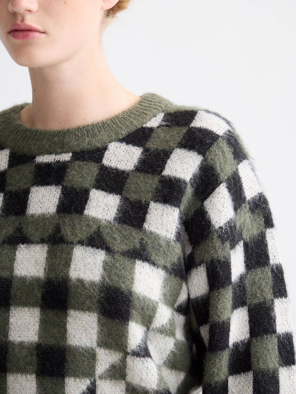 Fuzzy jacquard pullover