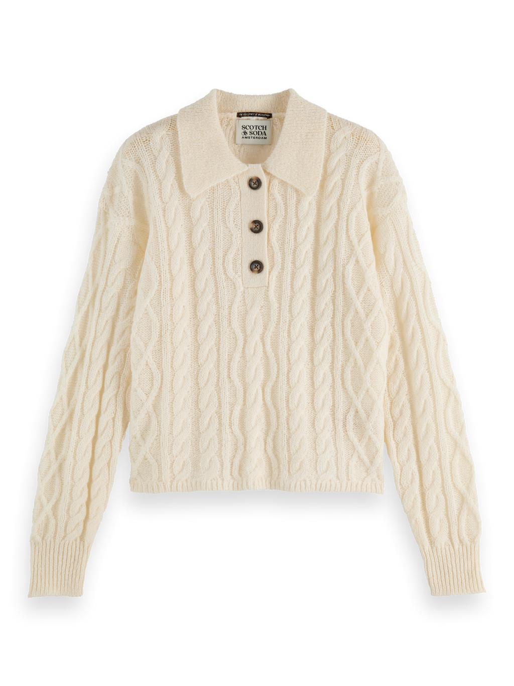 Cable stitch polo neck pullover