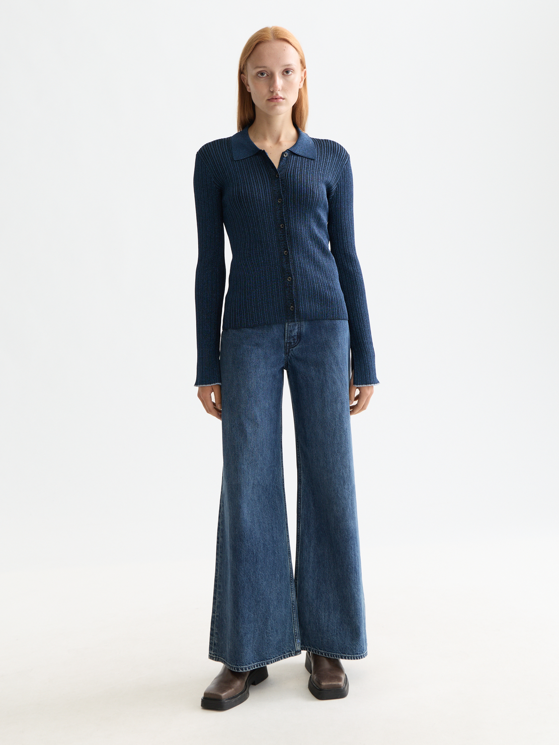Metallic skinny rib fitted cardigan