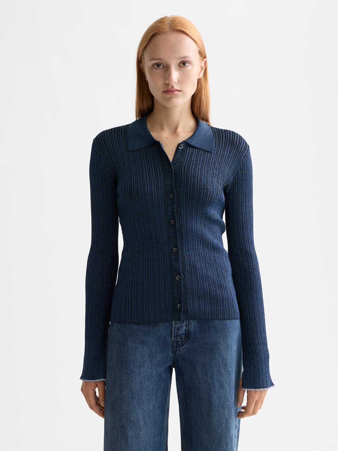 Metallic skinny rib fitted cardigan