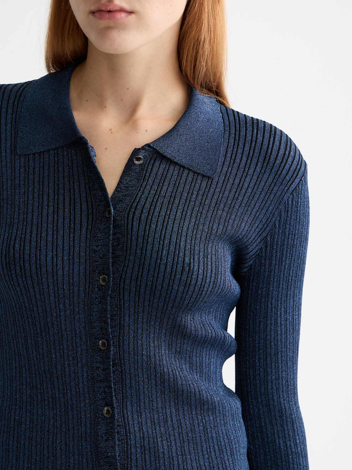 Metallic skinny rib fitted cardigan