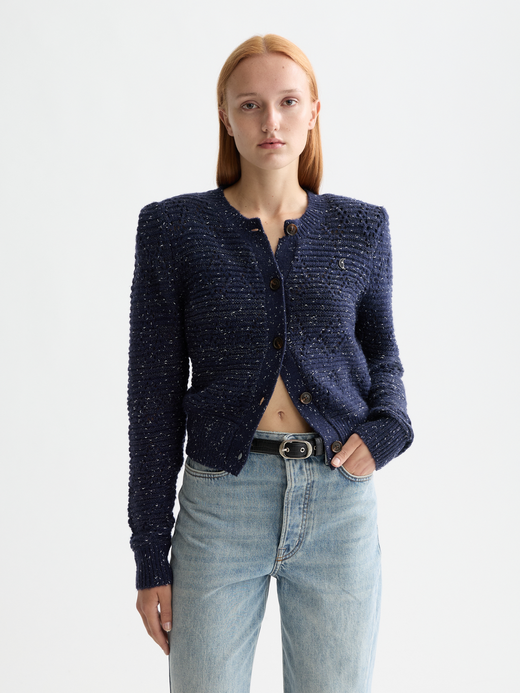 Metallic crew neck cardigan