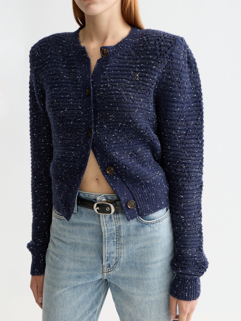 Metallic crew neck cardigan