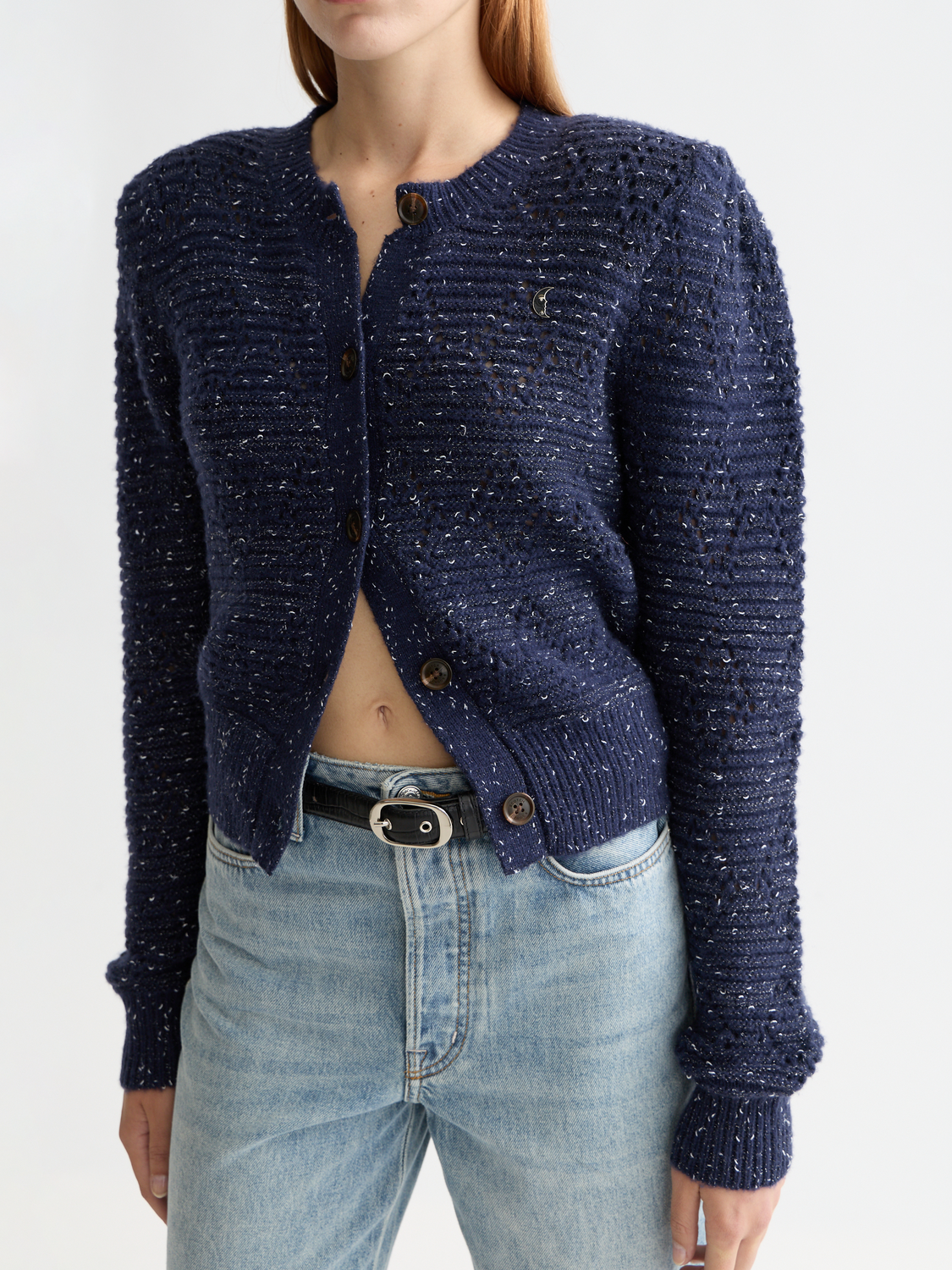 Metallic crew neck cardigan