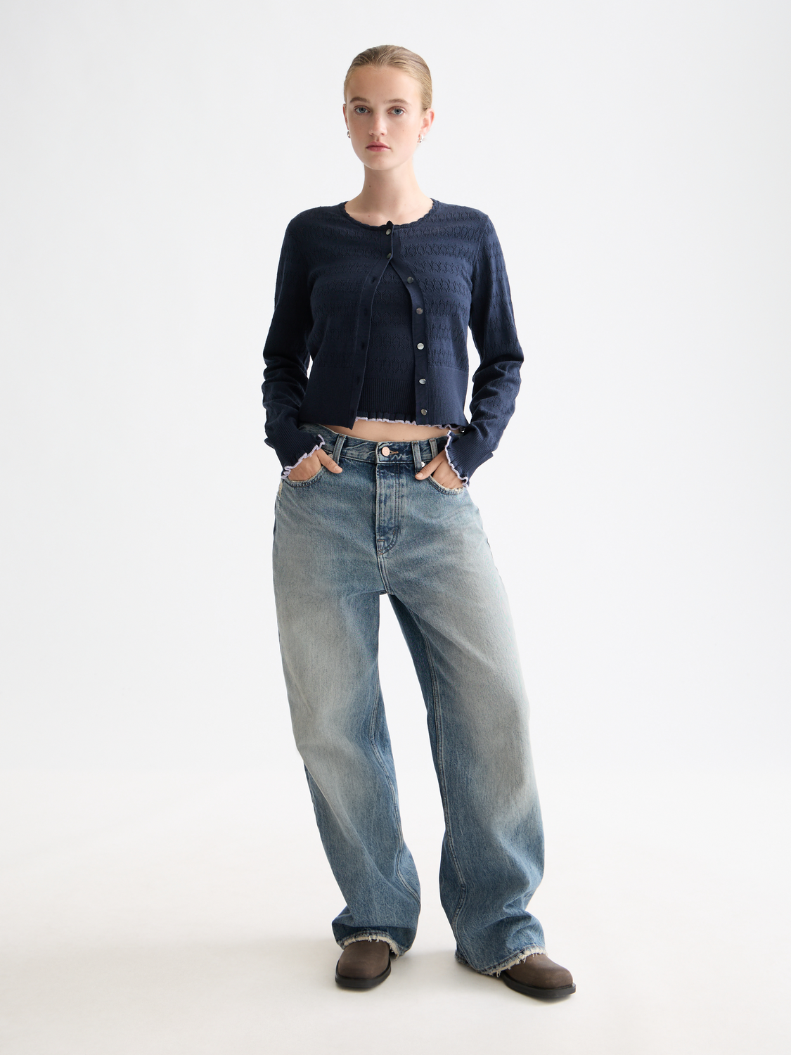 Pointelle knitted cardigan