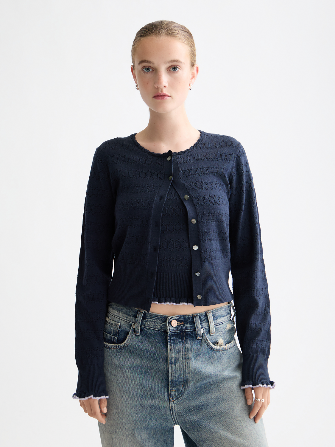Pointelle knitted cardigan