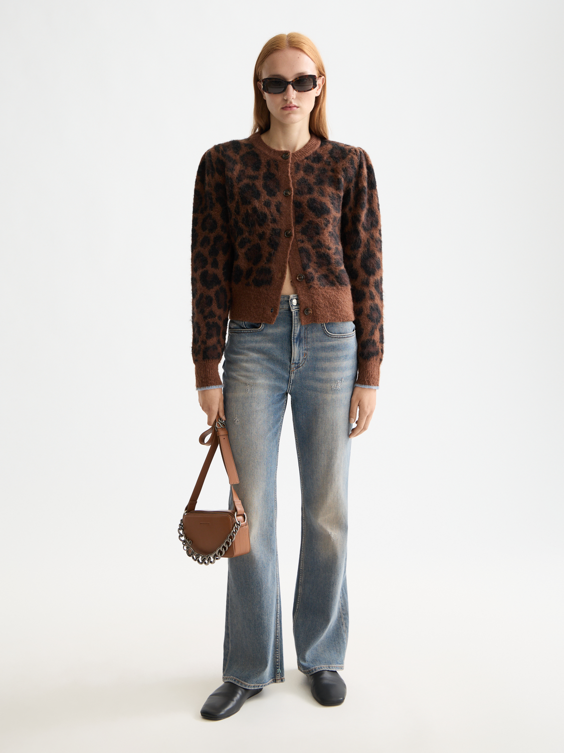 Fuzzy jacquard cardigan