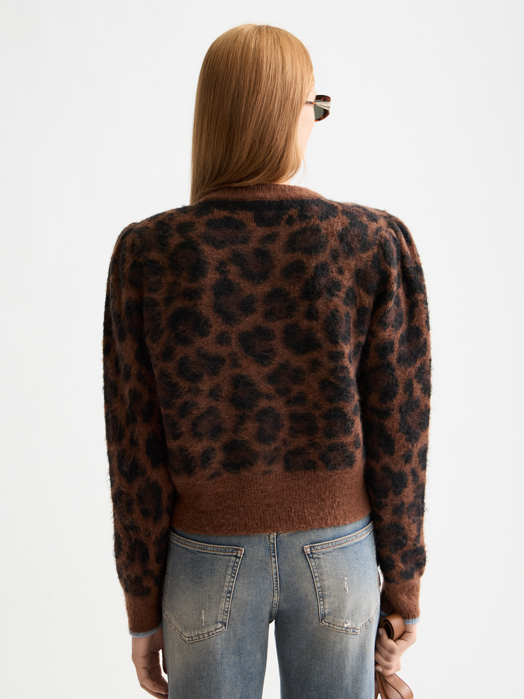 Fuzzy jacquard cardigan