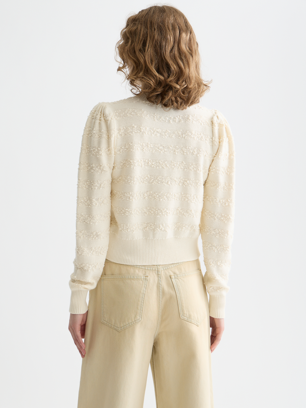 Bouclé stripe crew neck cardigan