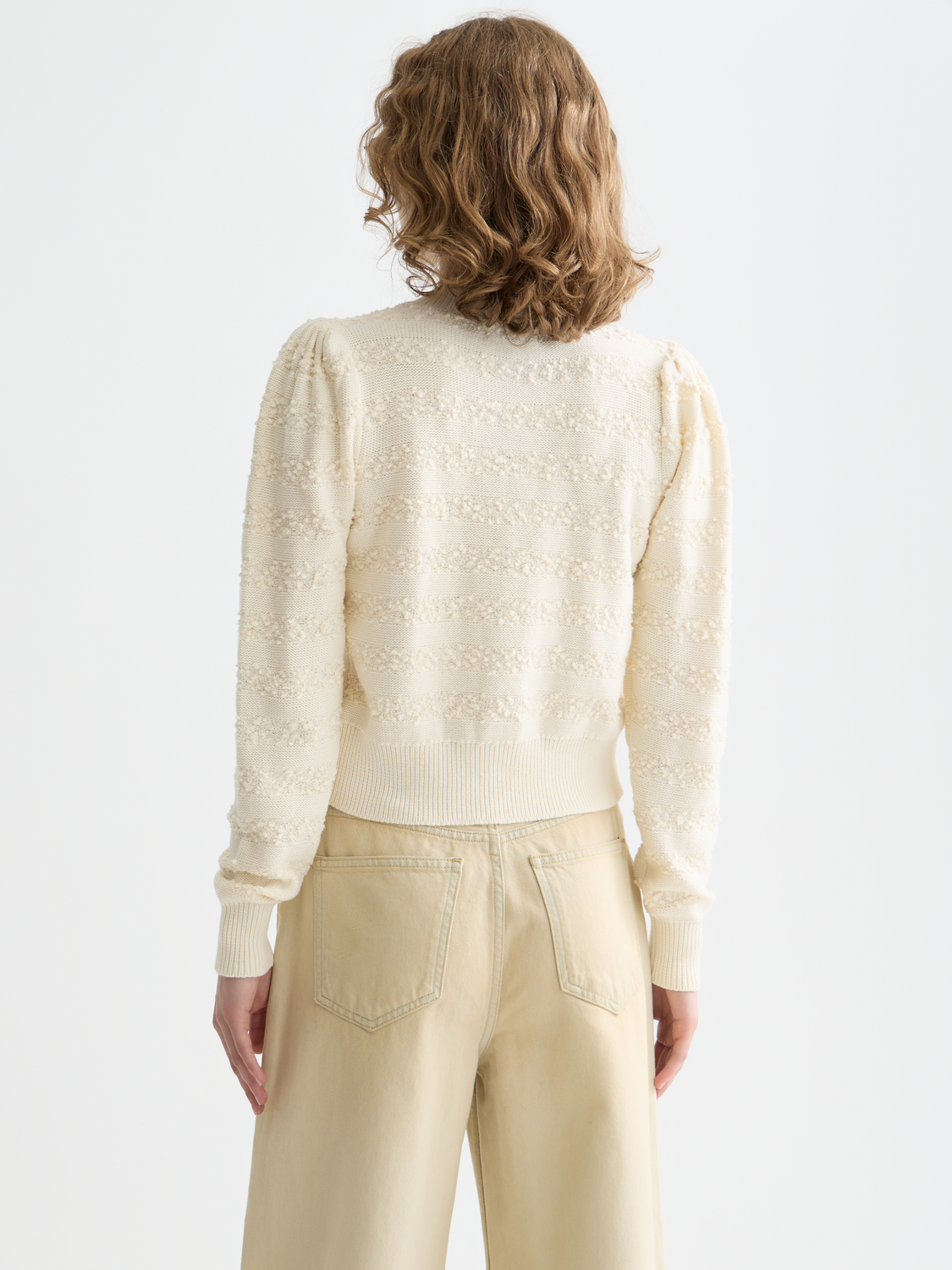 Bouclé stripe crew neck cardigan