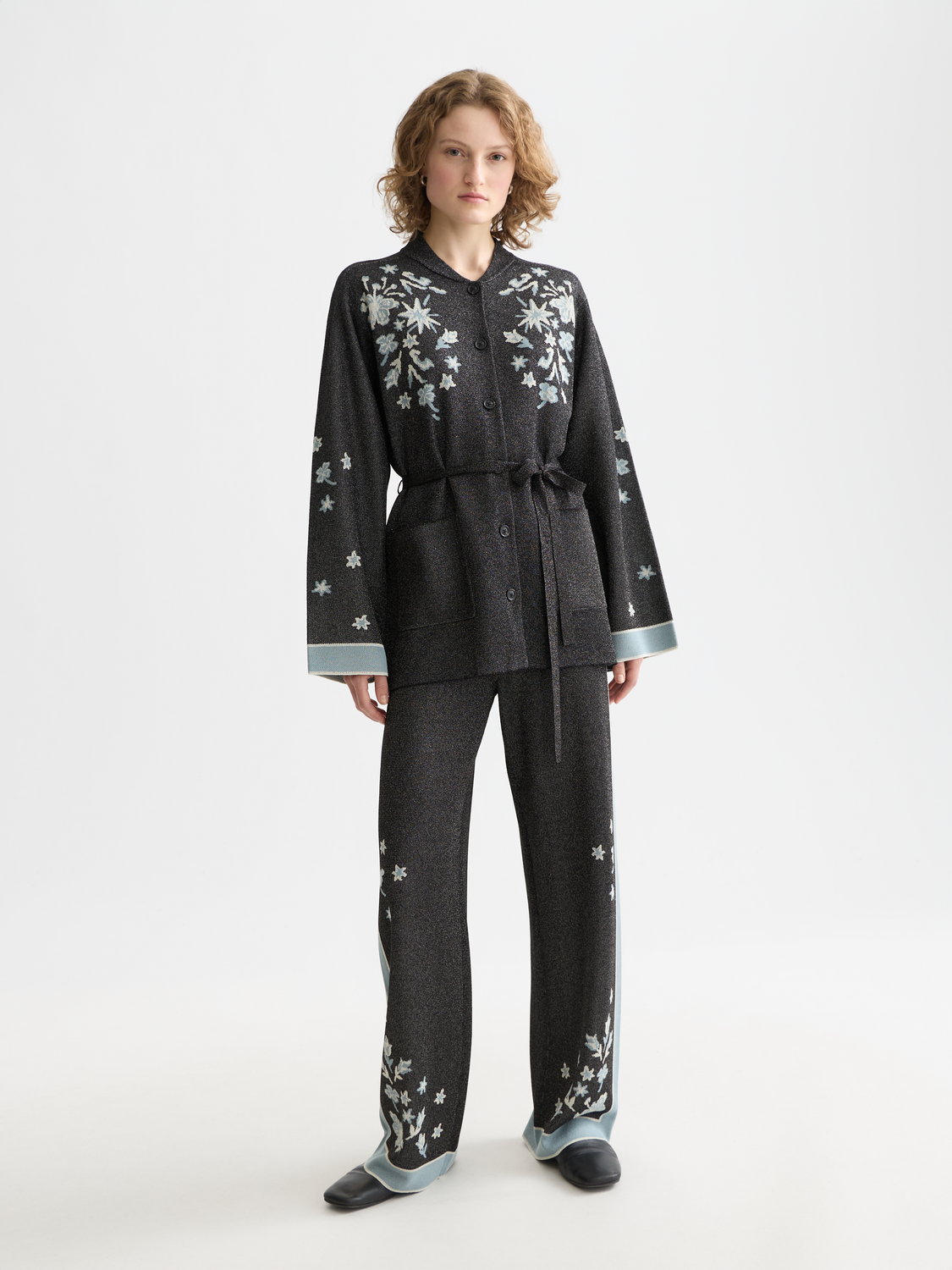 Jacquard belted knitted jacket