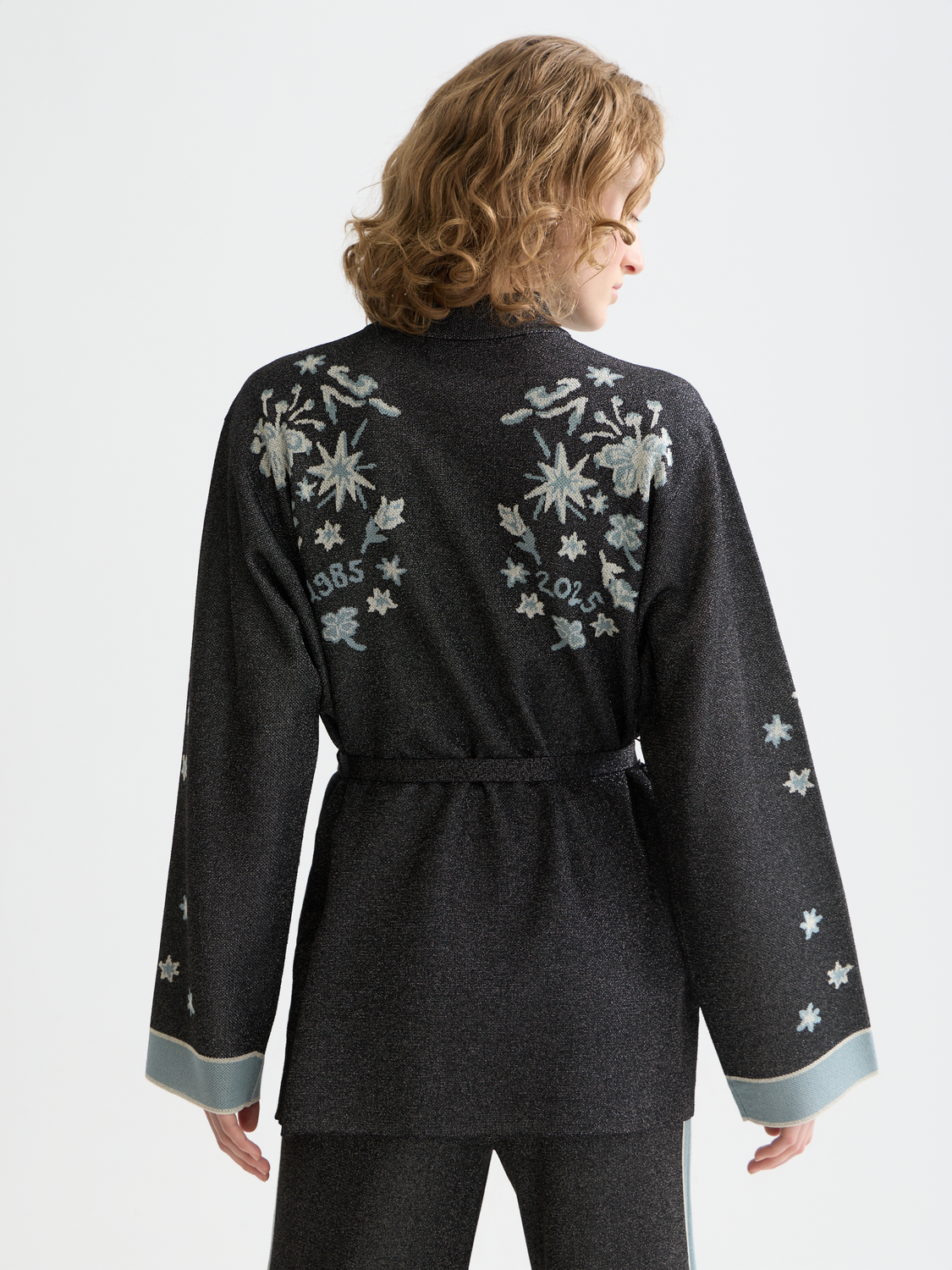 Jacquard belted knitted jacket