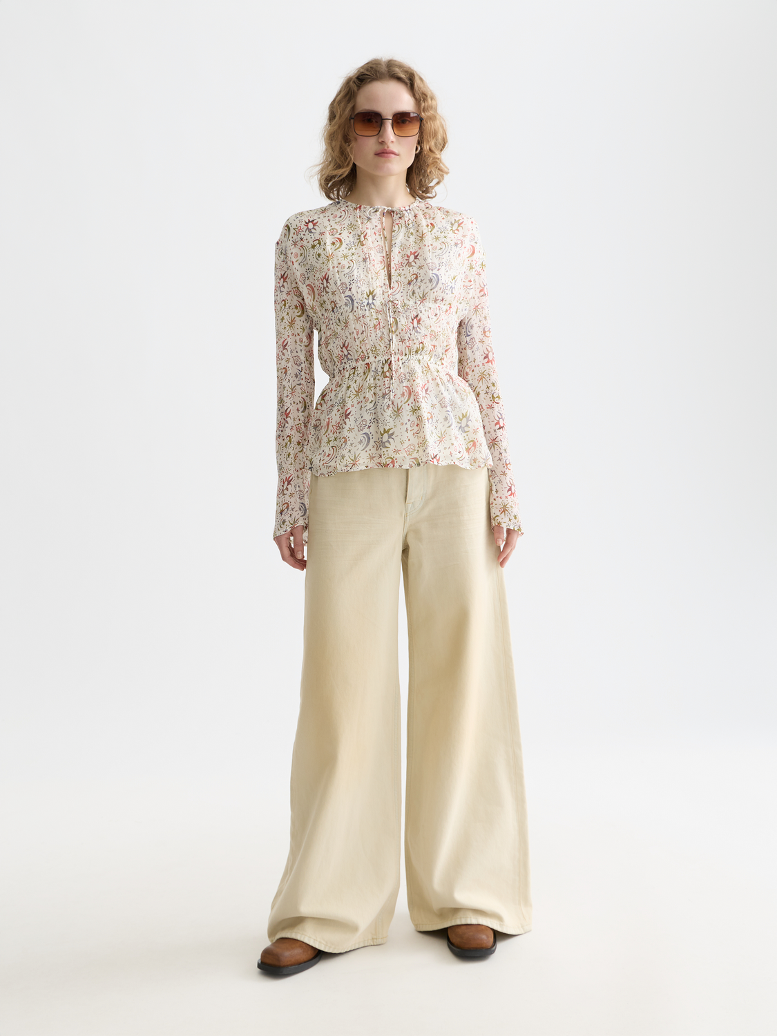 Printed Tie-Neck Woven Top