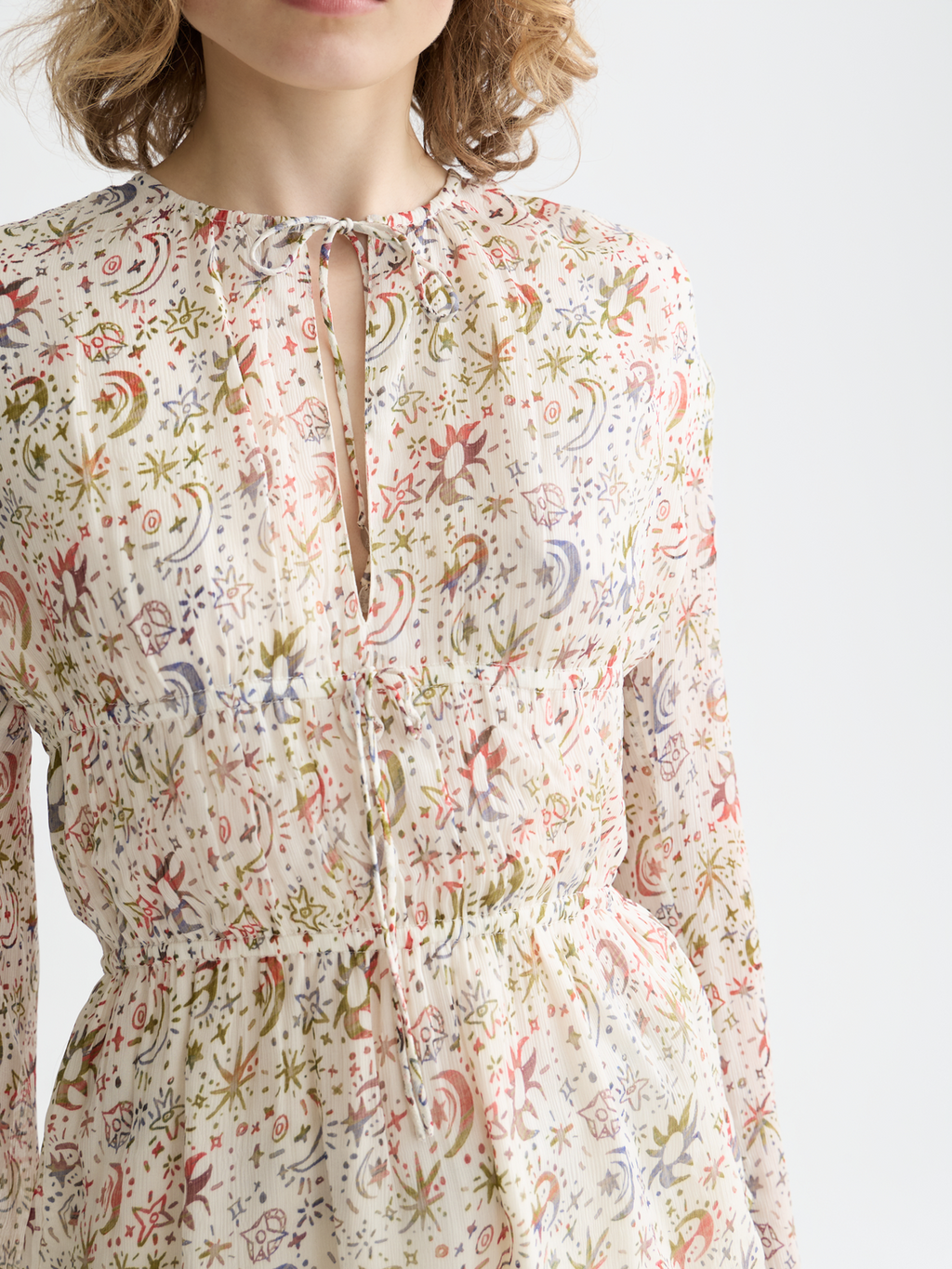 Printed Tie-Neck Woven Top