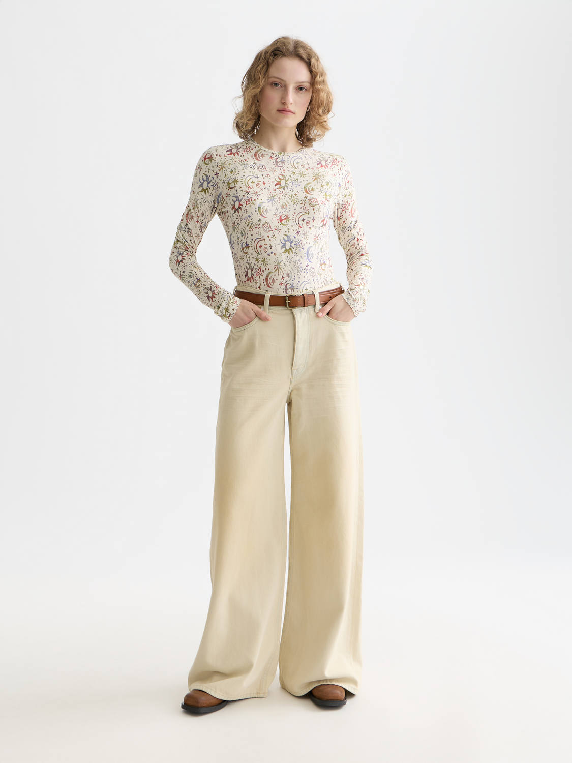 Printed long sleeve top