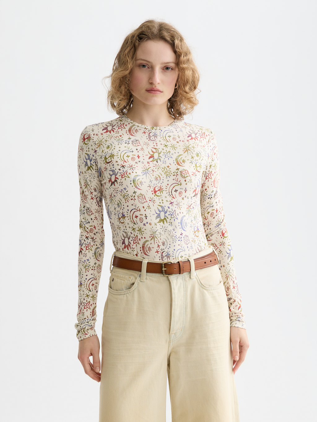 Printed long sleeve top