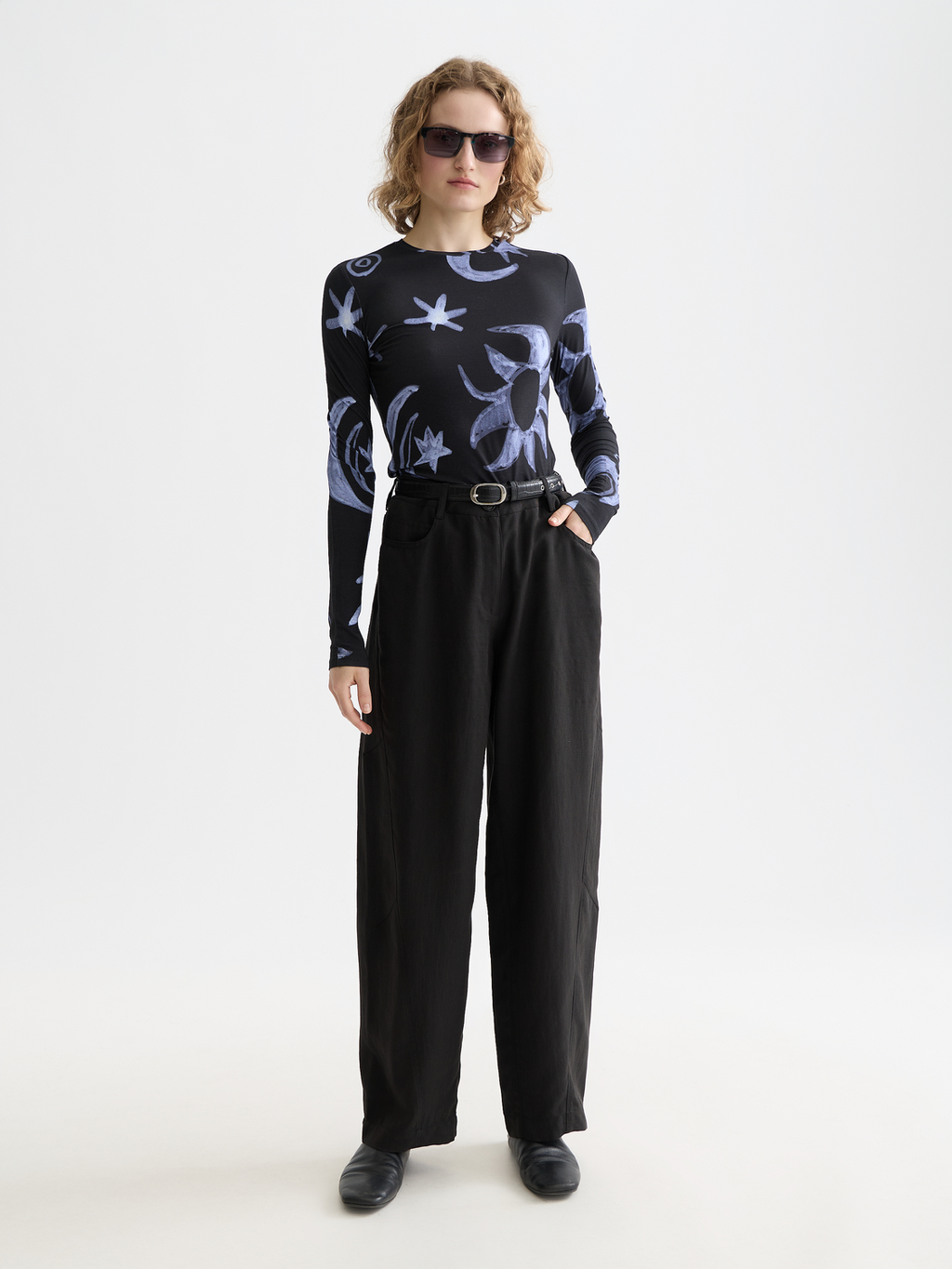 Printed long sleeve top