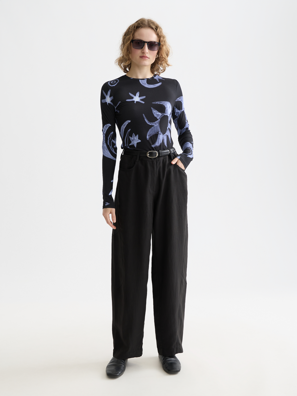 Printed long sleeve top