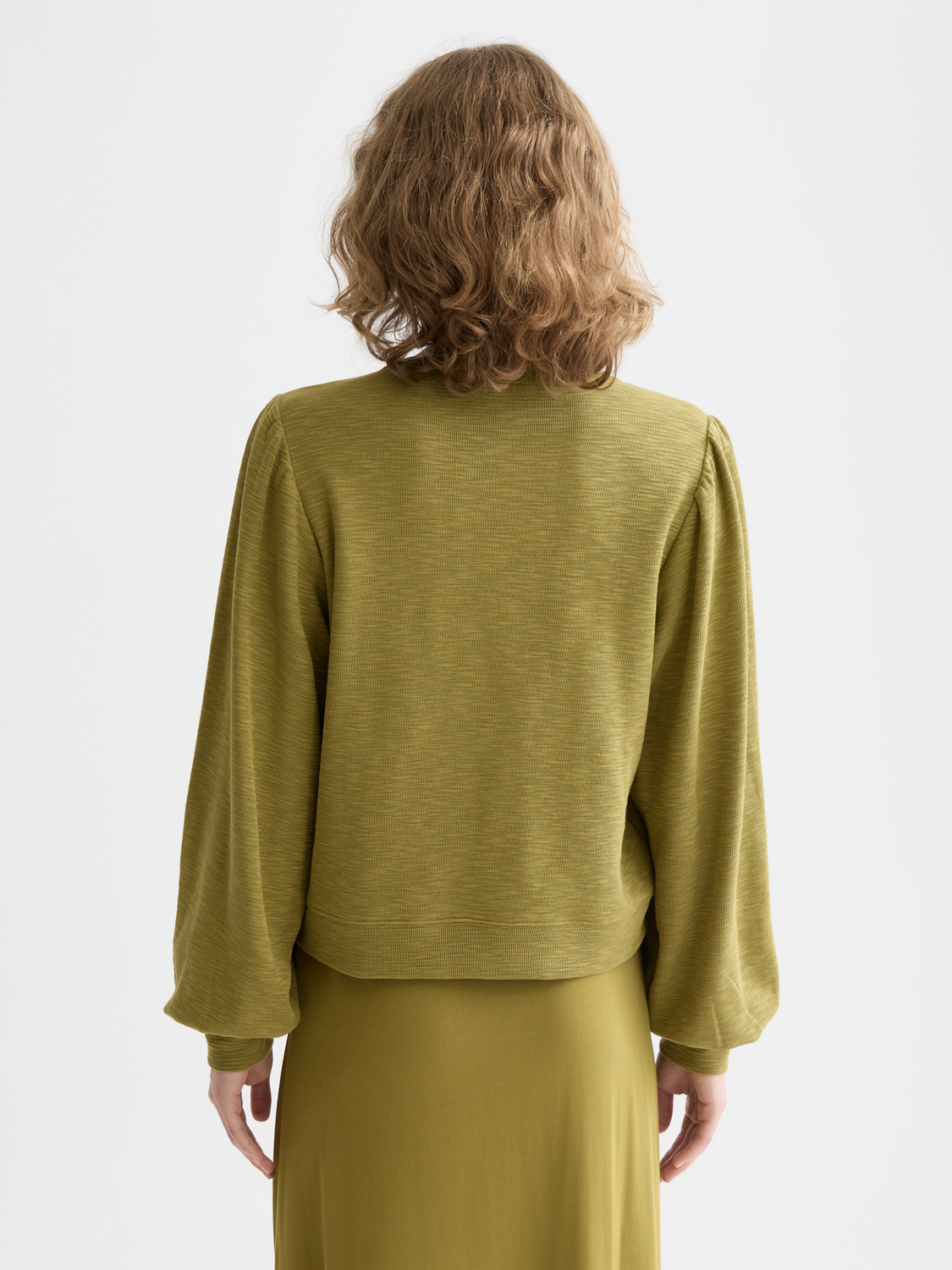 Open neck sweatshirt with woven front placket