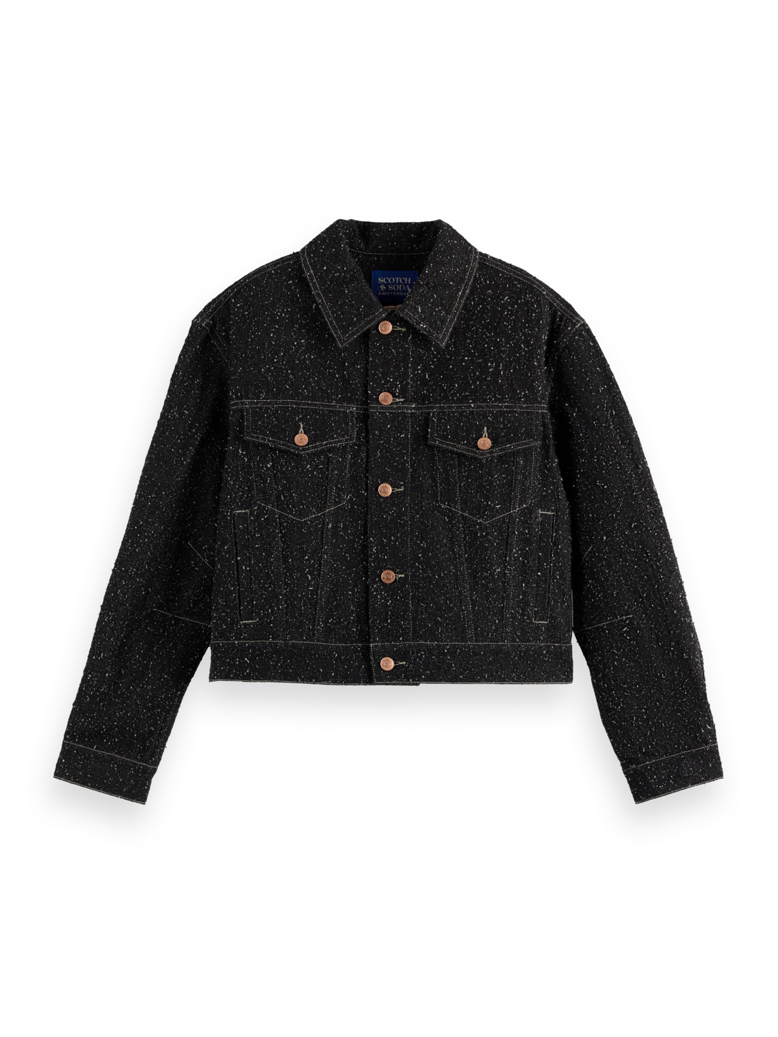 Black denim textured oversized jacket