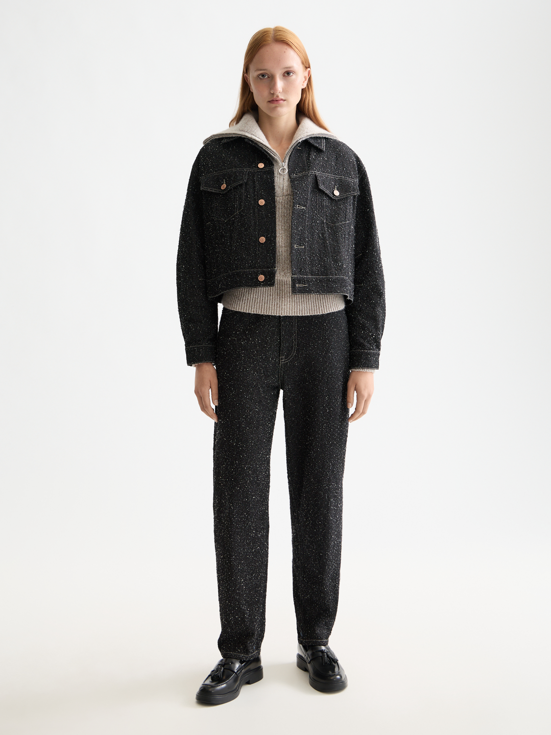 Black denim textured oversized jacket