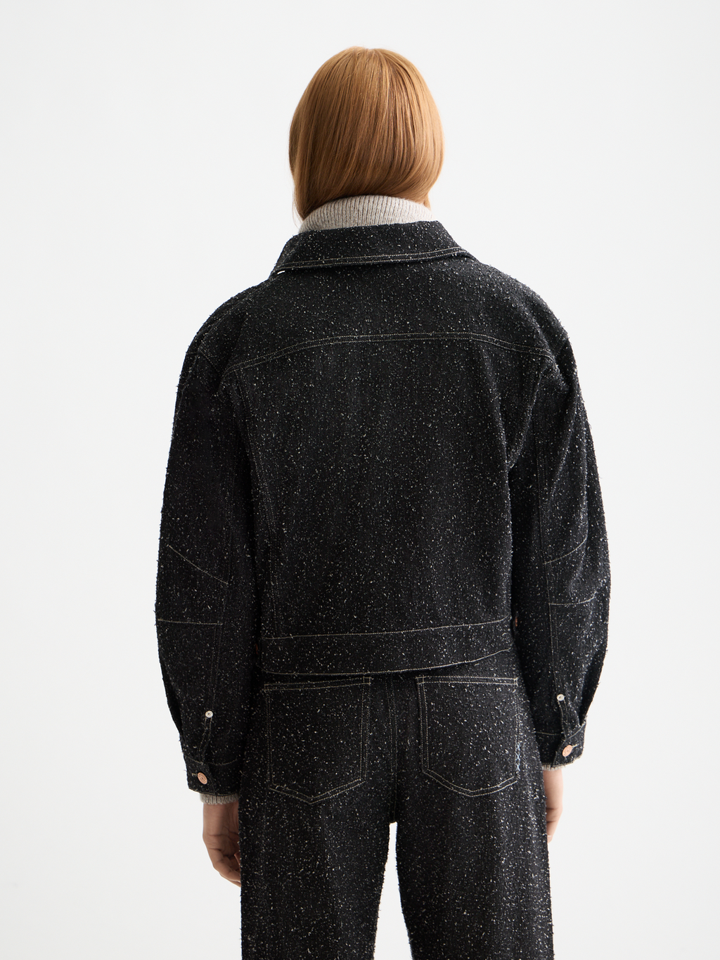 Black denim textured oversized jacket