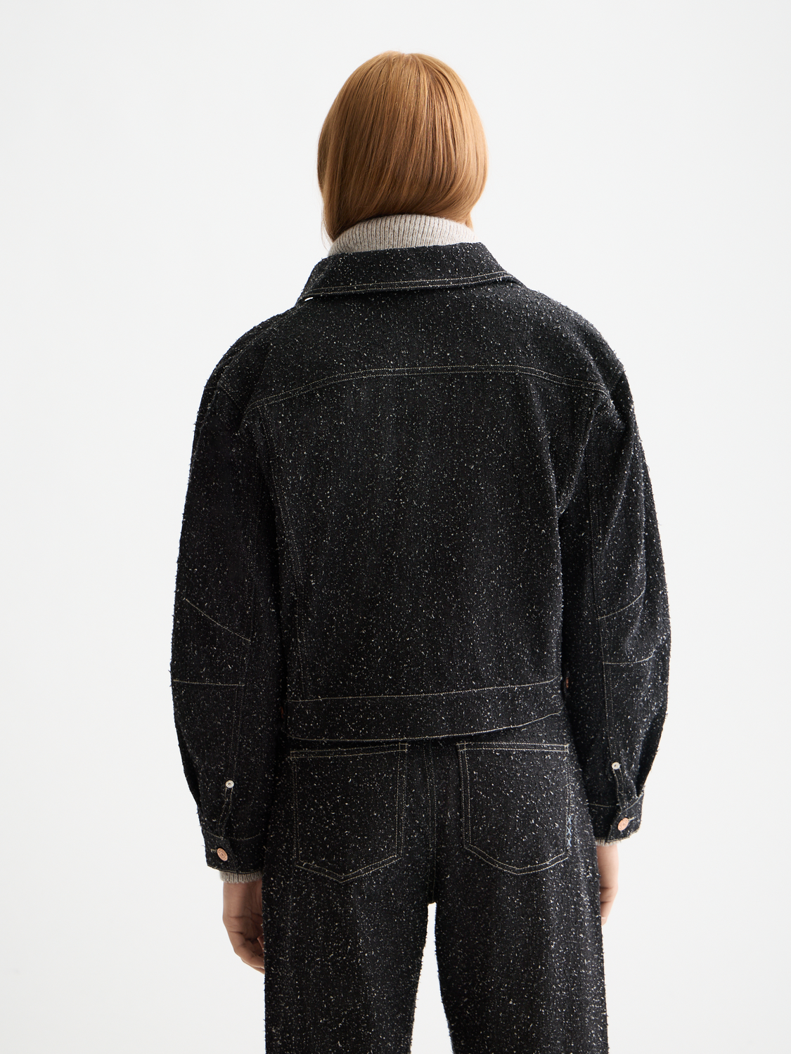 Black denim textured oversized jacket