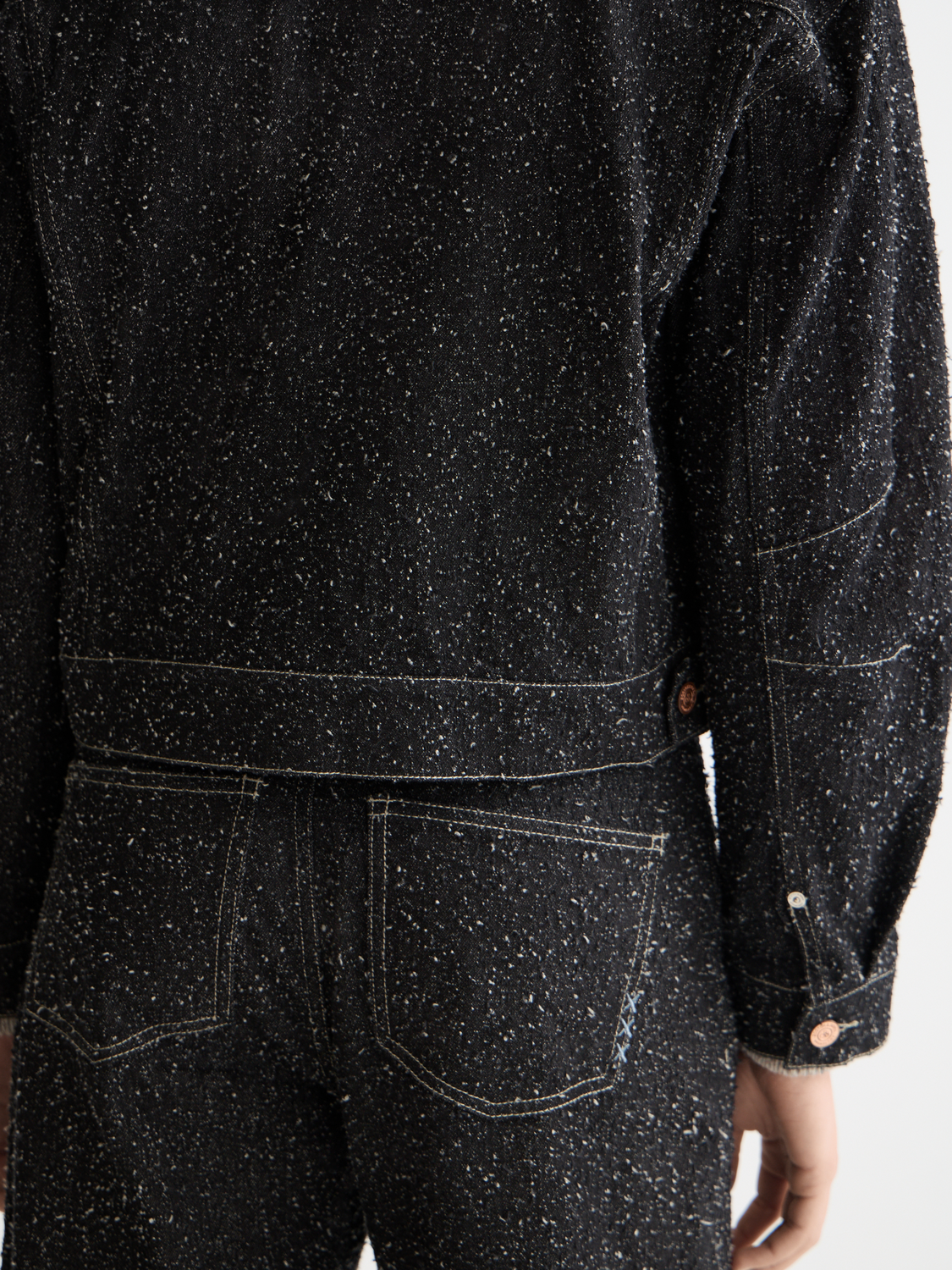 Black denim textured oversized jacket