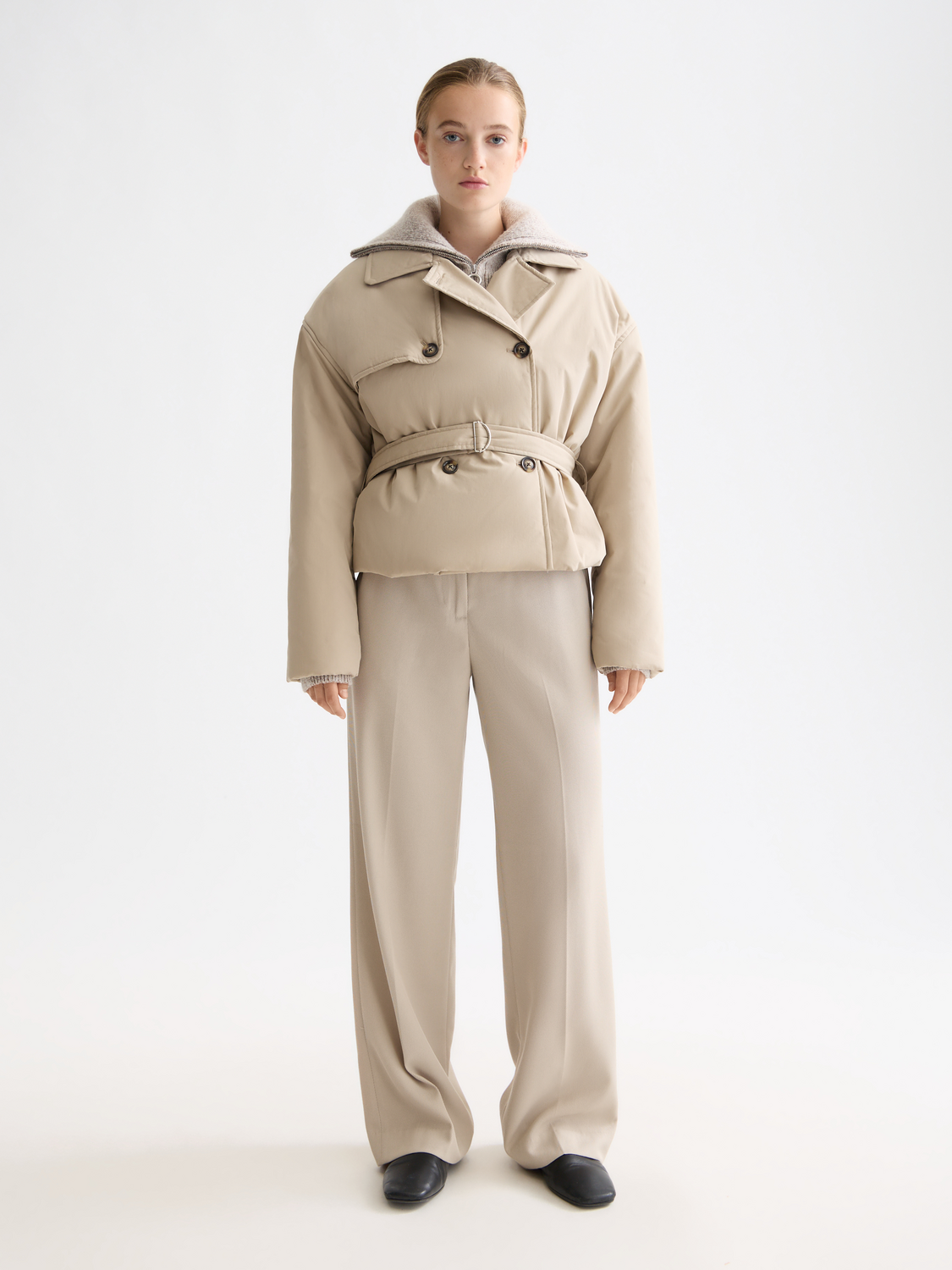 Lightweight padded poplin trench