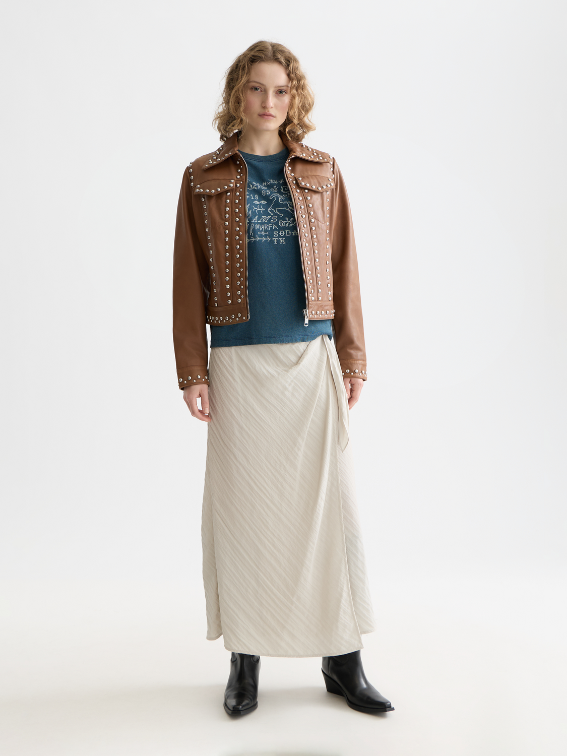 Studded leather trucker