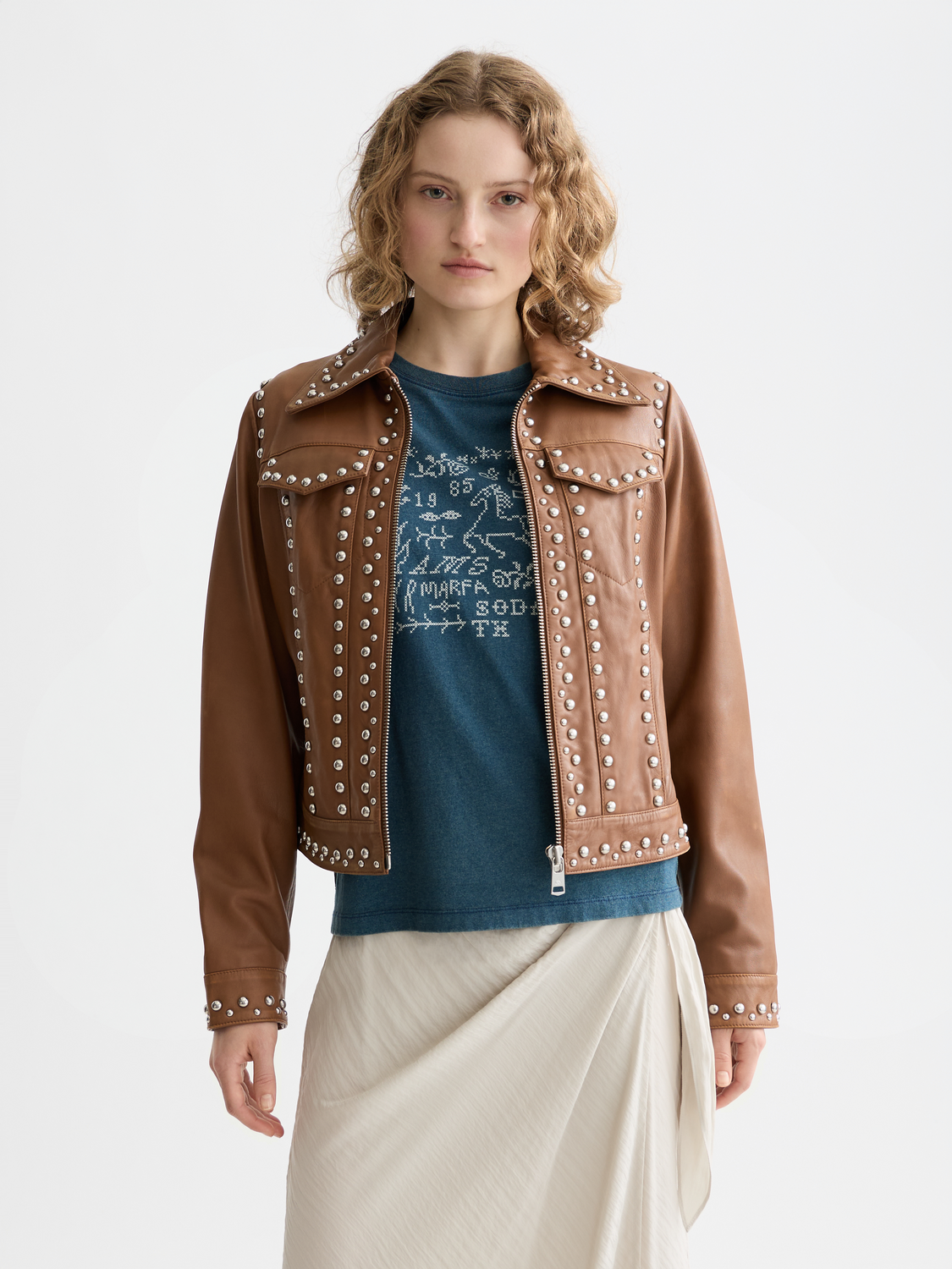 Studded leather trucker