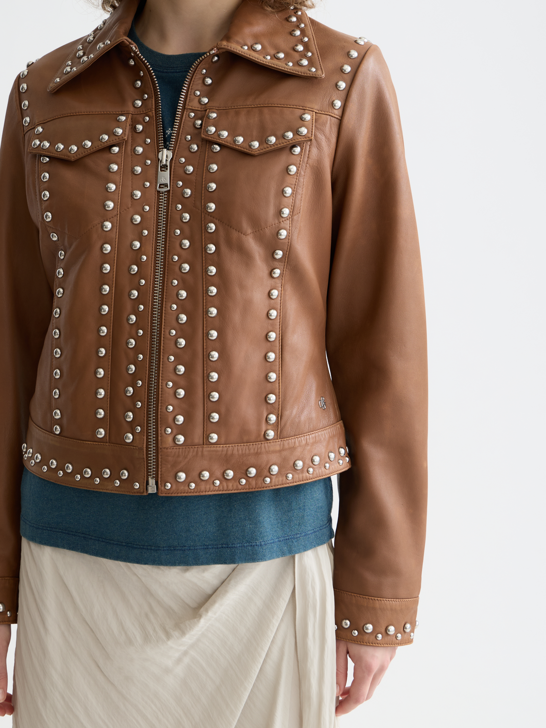 Studded leather trucker