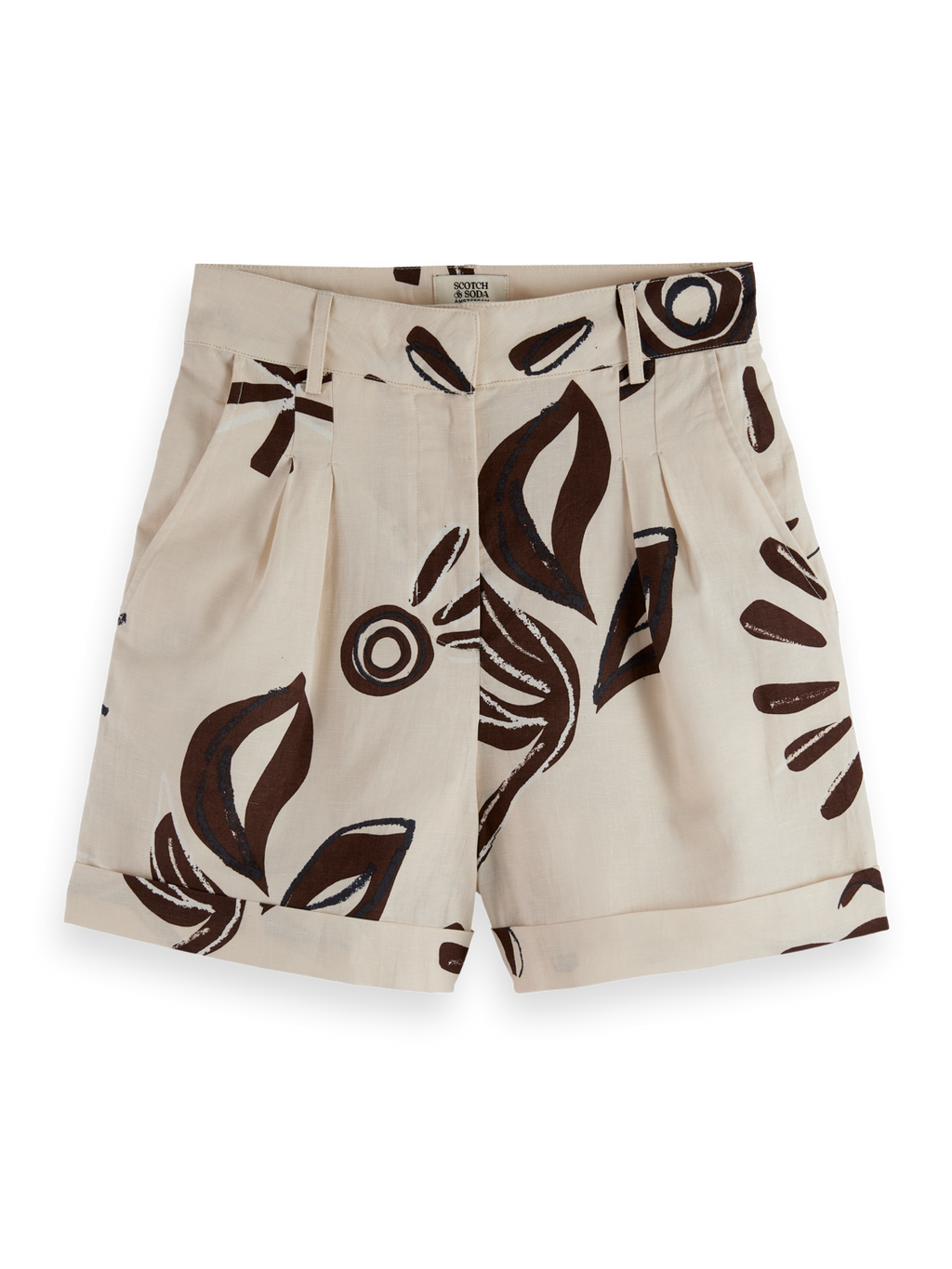 High rise linen printed shorts