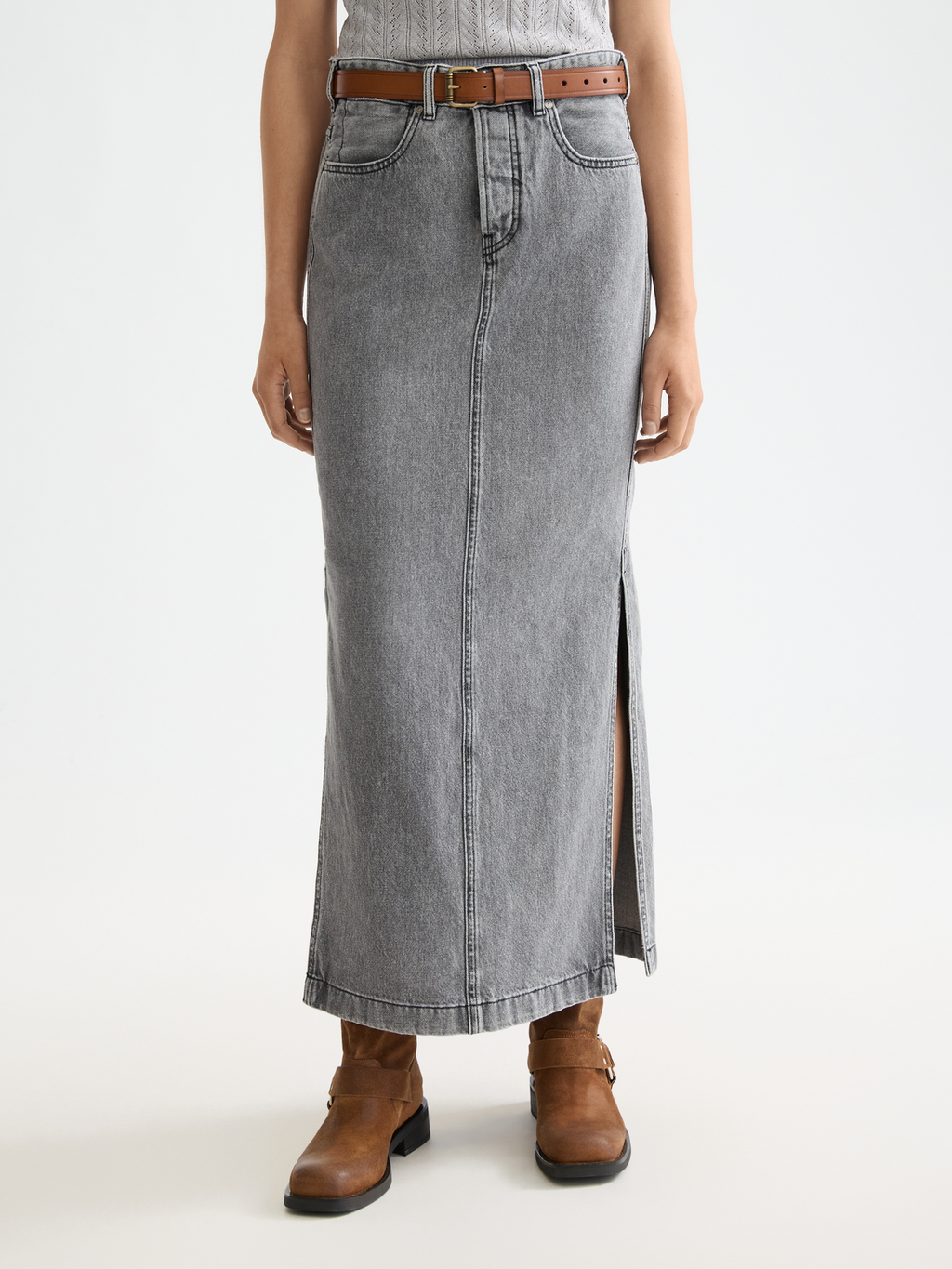 denim long skirt