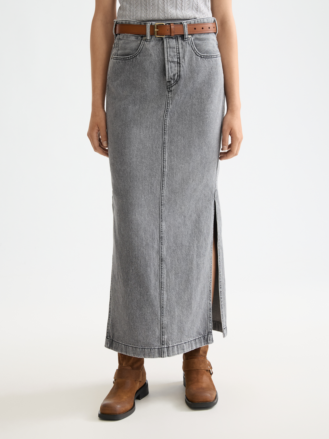 denim long skirt