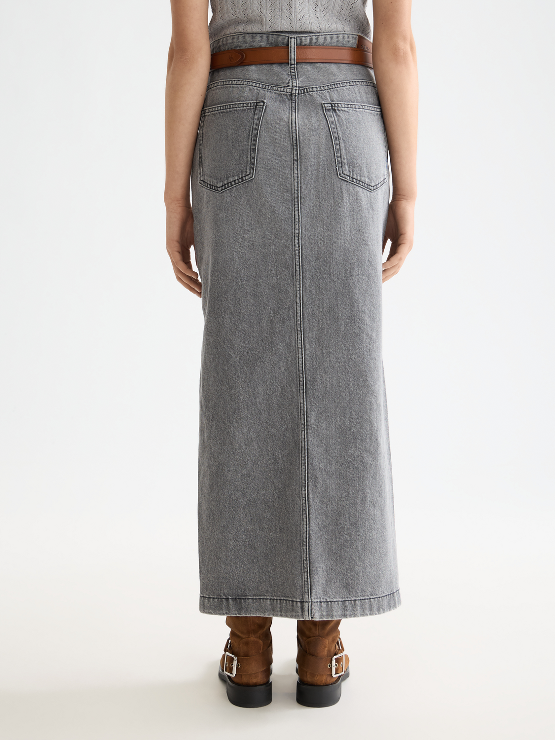 denim long skirt