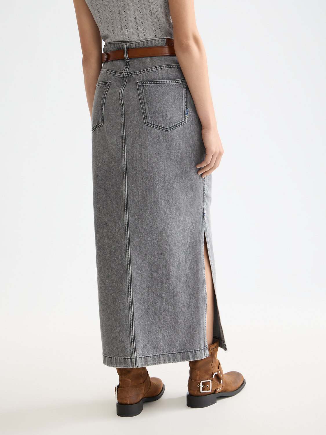 denim long skirt