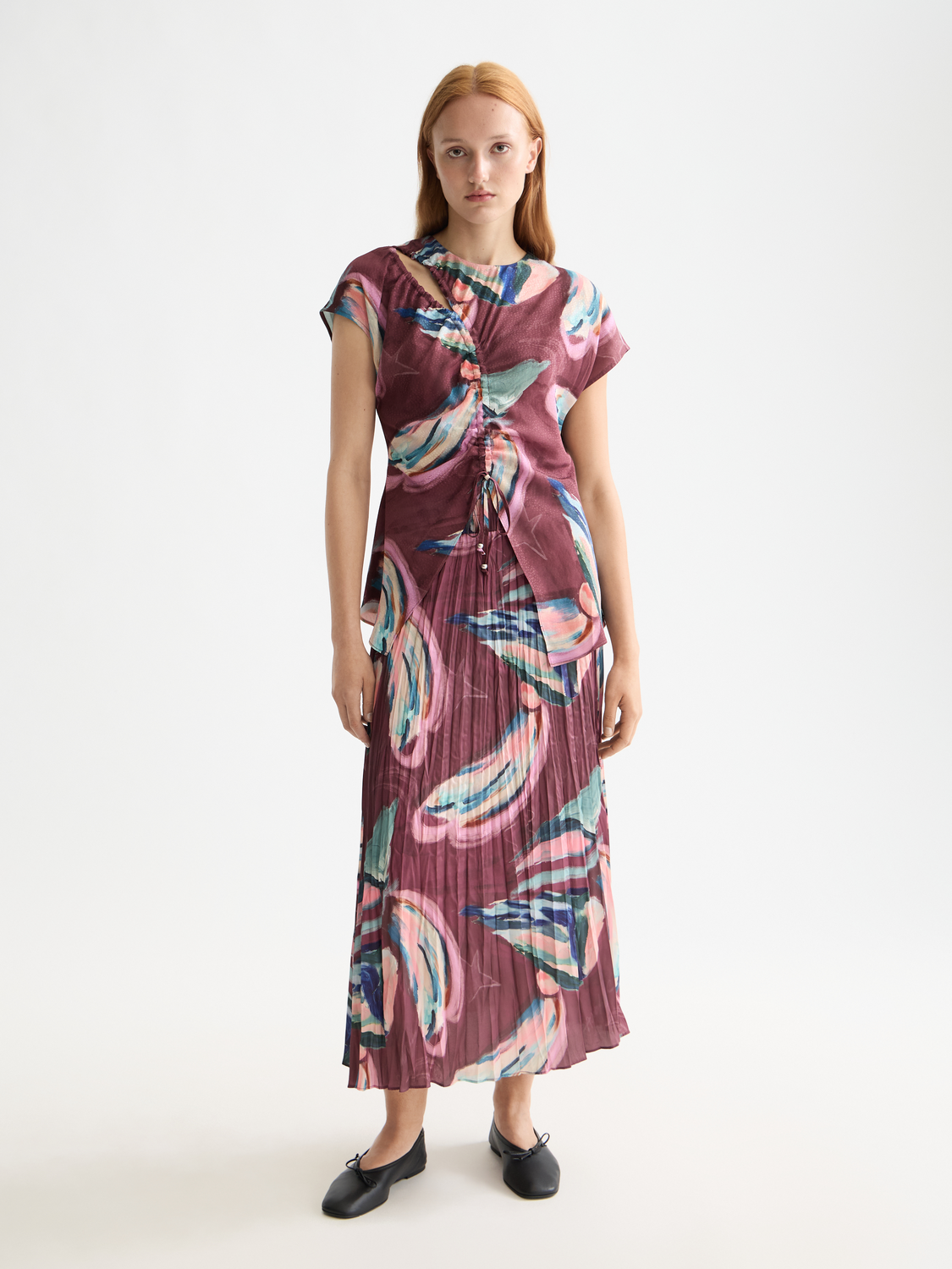 pleat midi skirt
