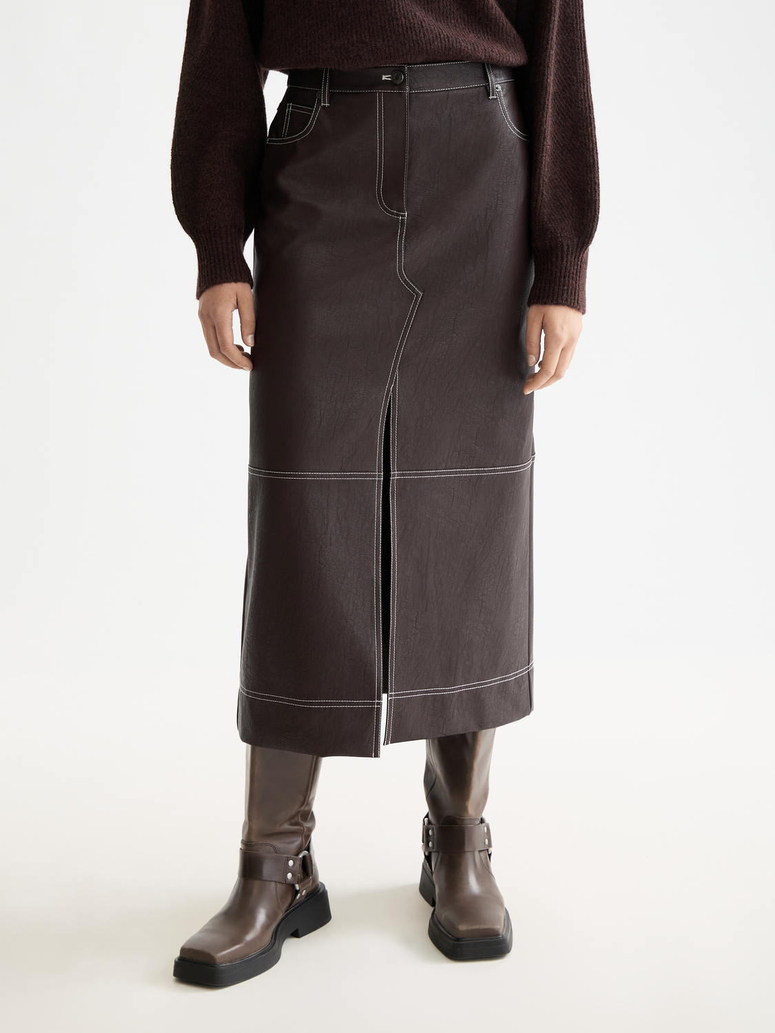 Vegan Leather midi skirt