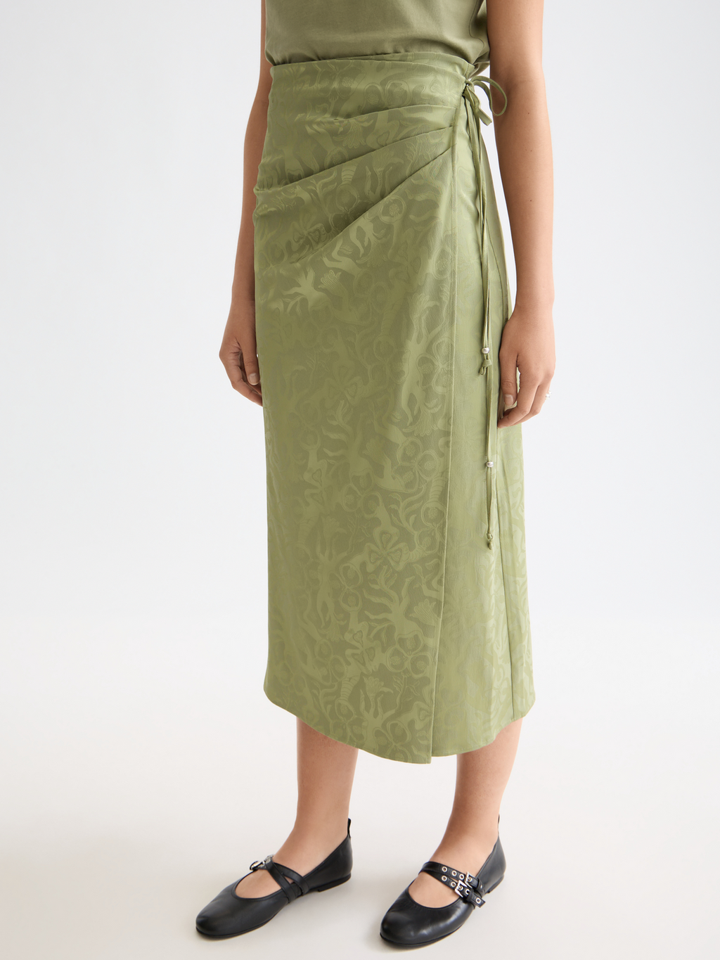 Fluid wrapped midi skirt