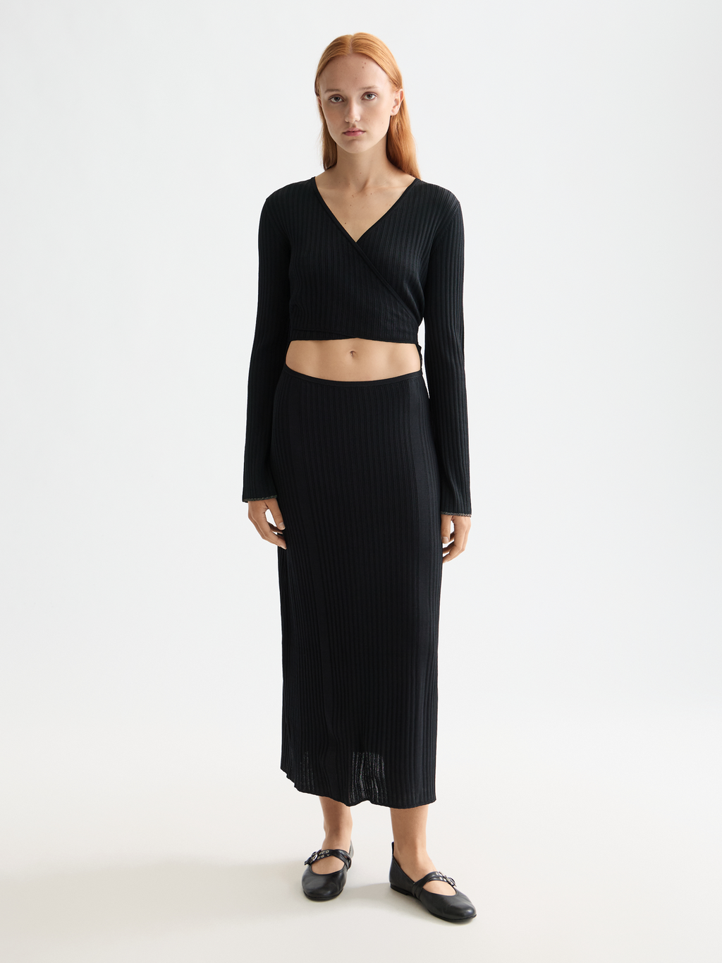 Skinny rib knitted wrap dress
