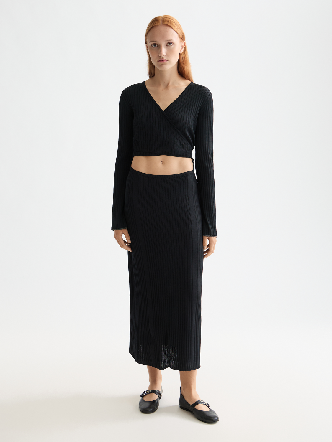 Skinny rib knitted wrap dress