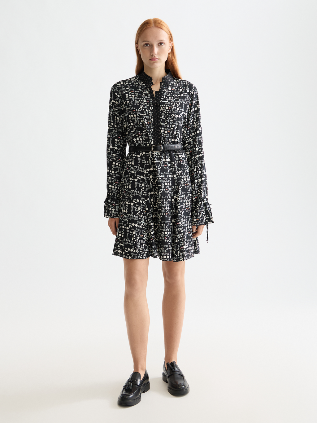 Printed long sleeve mini dress