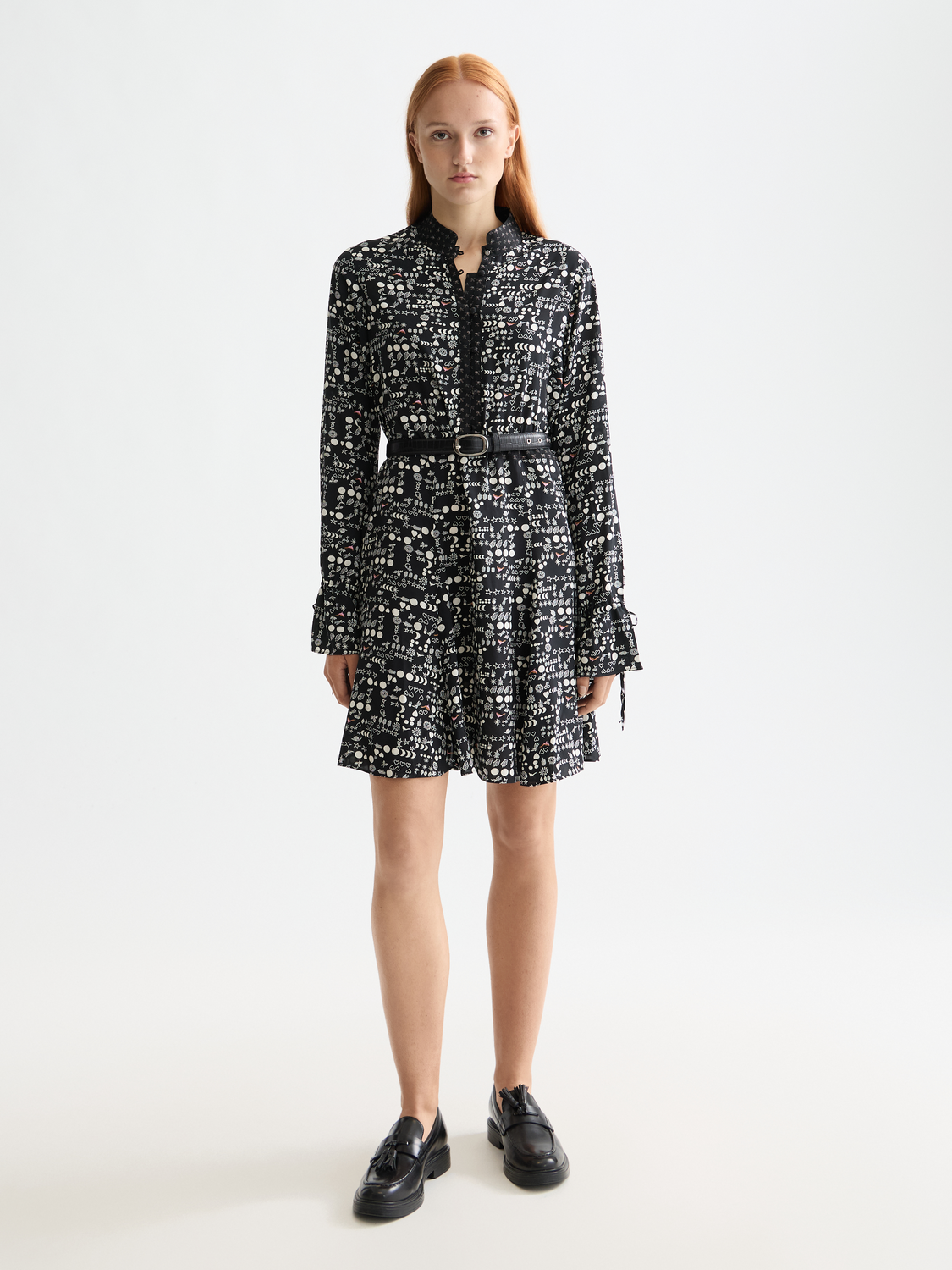 Printed long sleeve mini dress