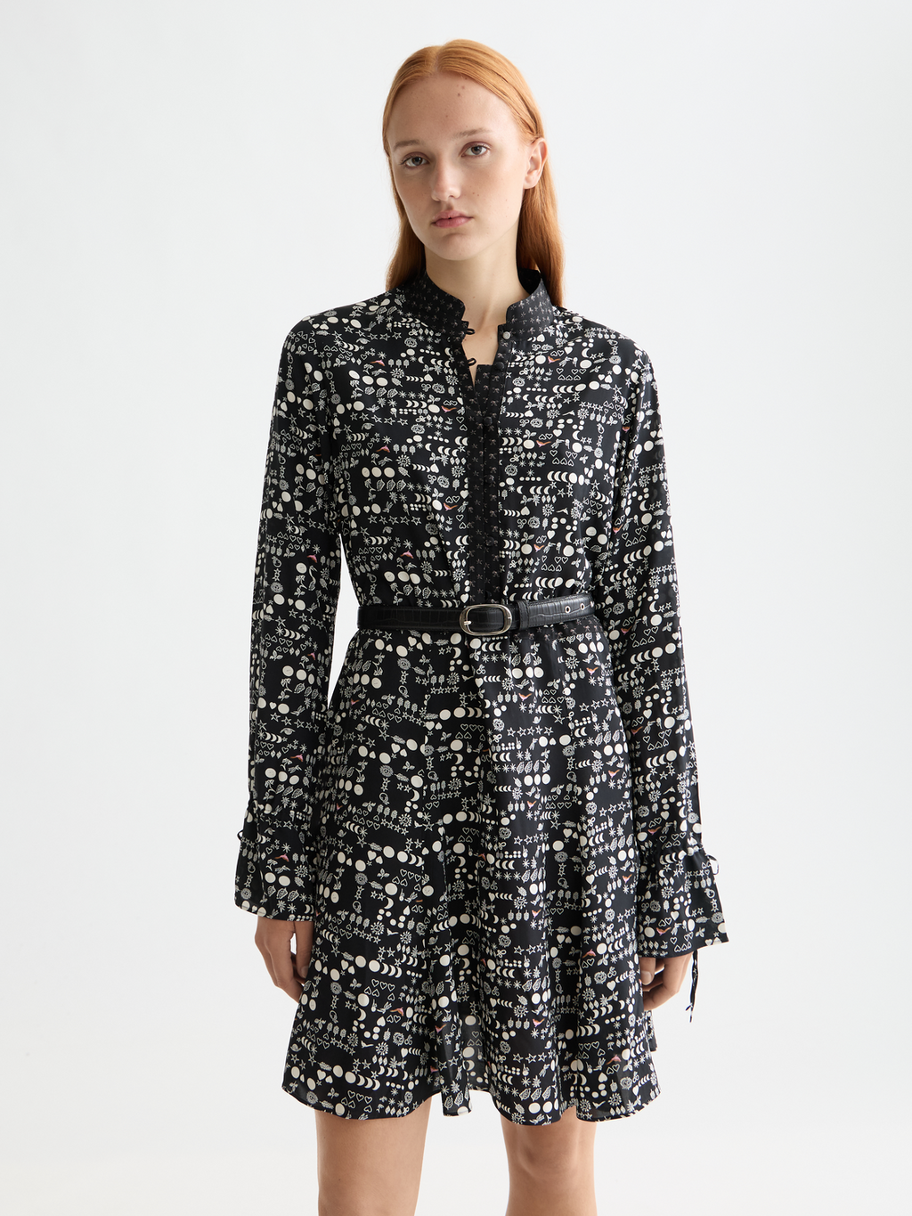Printed long sleeve mini dress