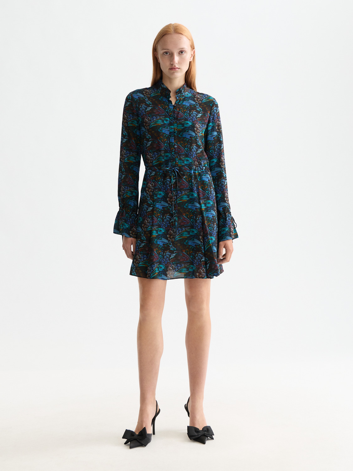 Printed long sleeve mini dress