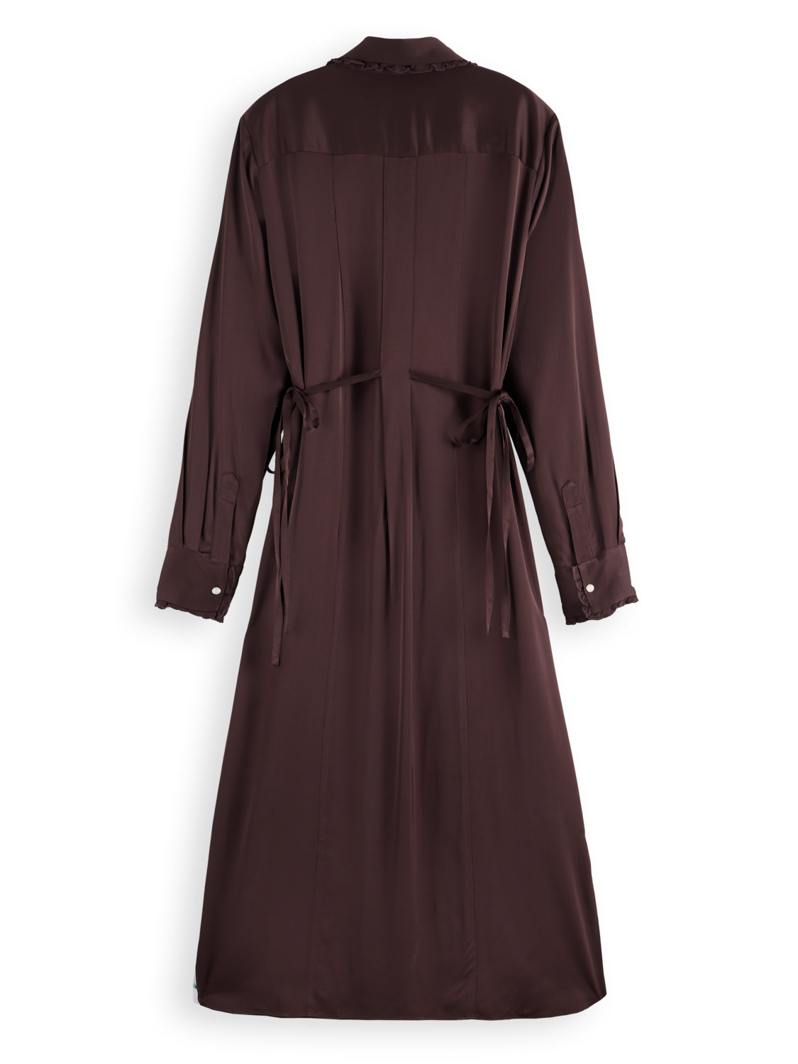 Midi shirt dress with tied waist and ruffles