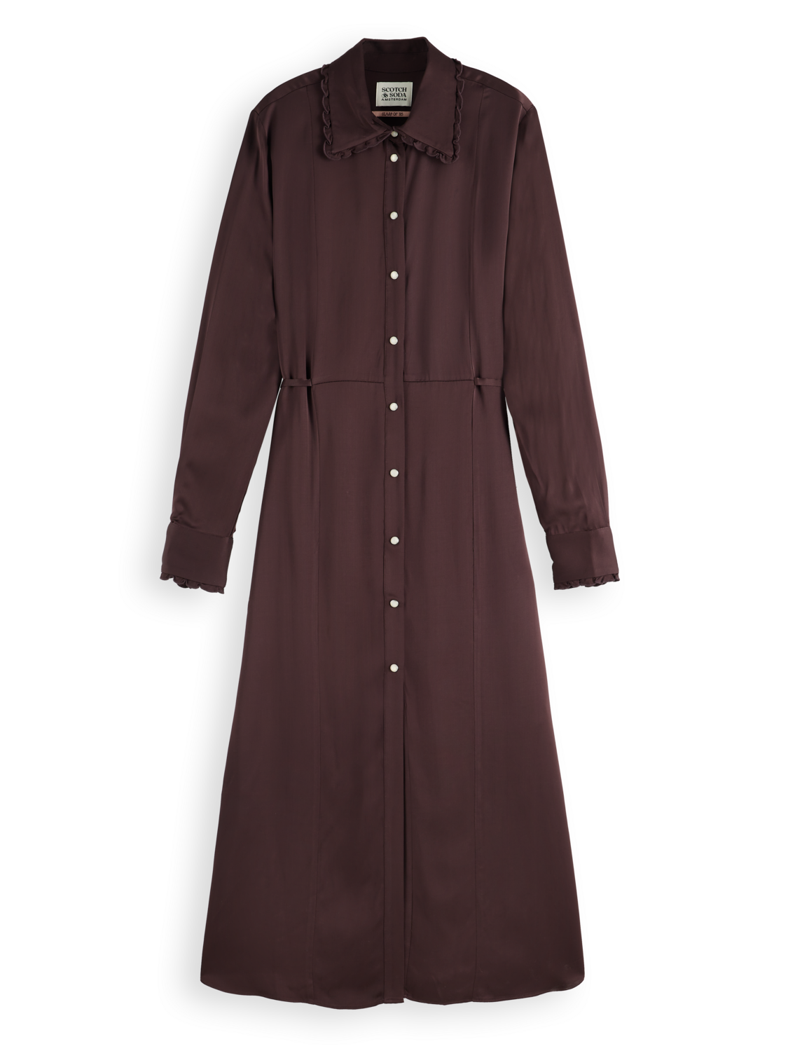 Midi shirt dress with tied waist and ruffles