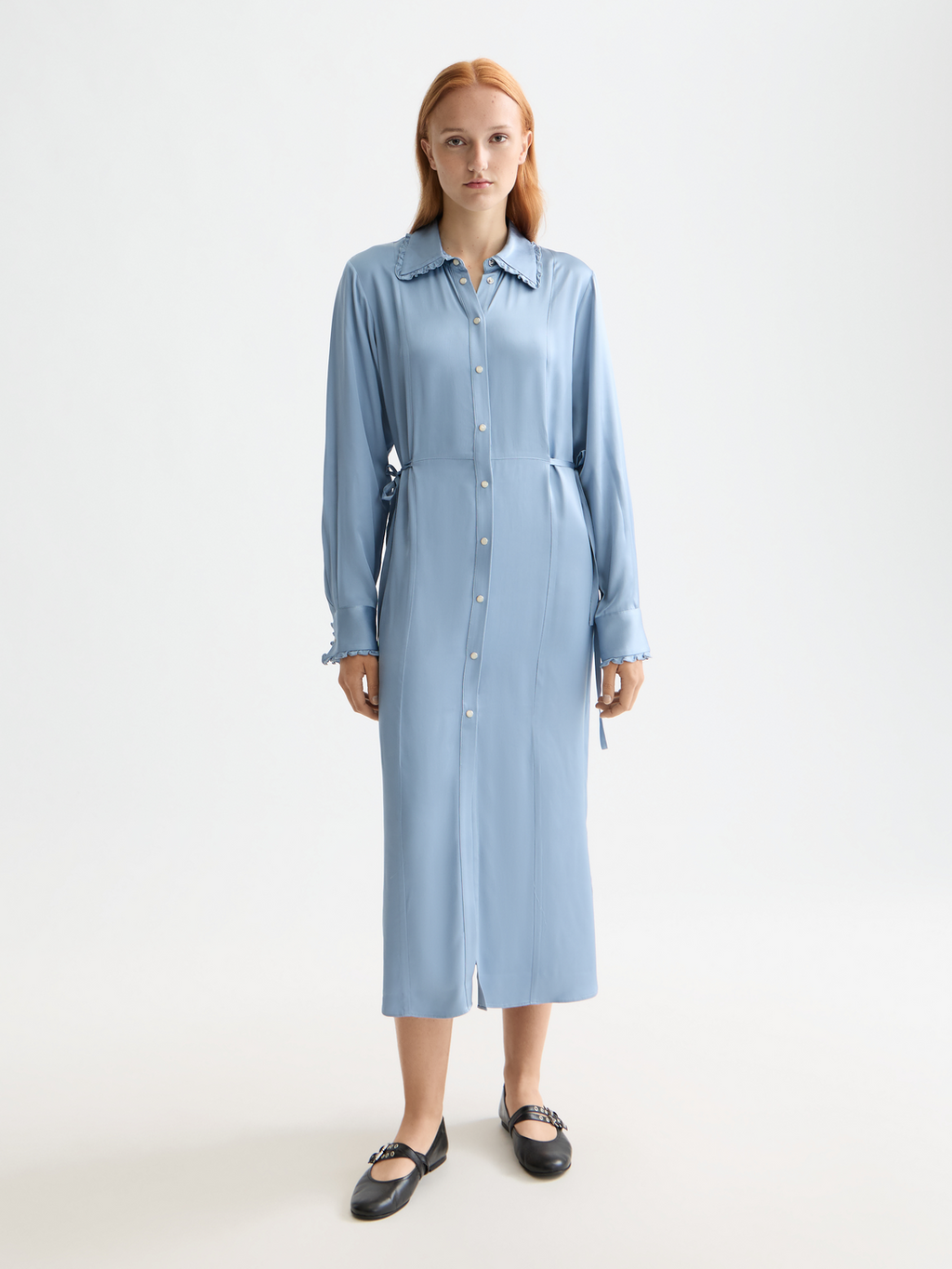 Midi ruffle shirt dress